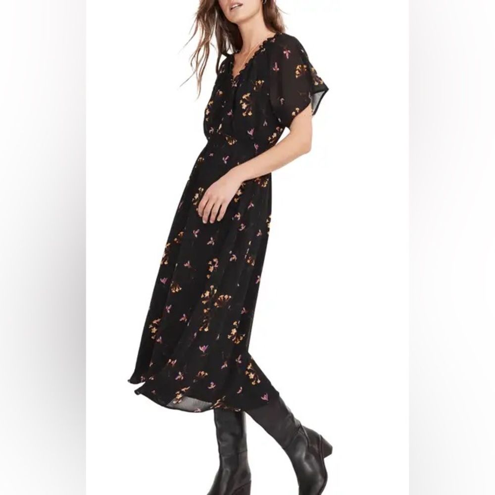 Madewell Georgette V-Neck Dolman Sleeve Floral Print Midi Dress